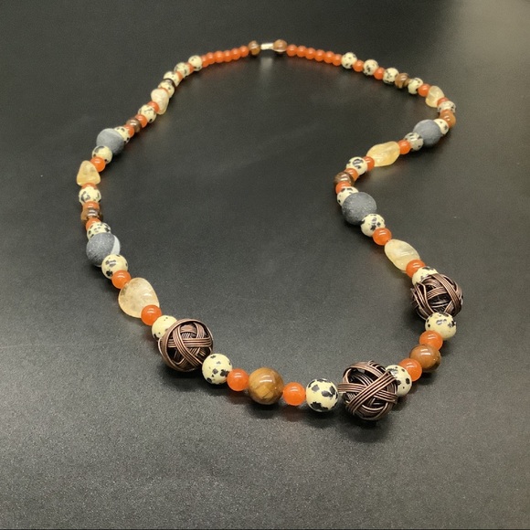 Boho Dalmatian, Citrine, Tigers Eye bead Necklace - Picture 2 of 8